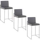 Fuji 26" High Back Counter Stool in Stainless Steel & Grey Leatherette (Set of 3)